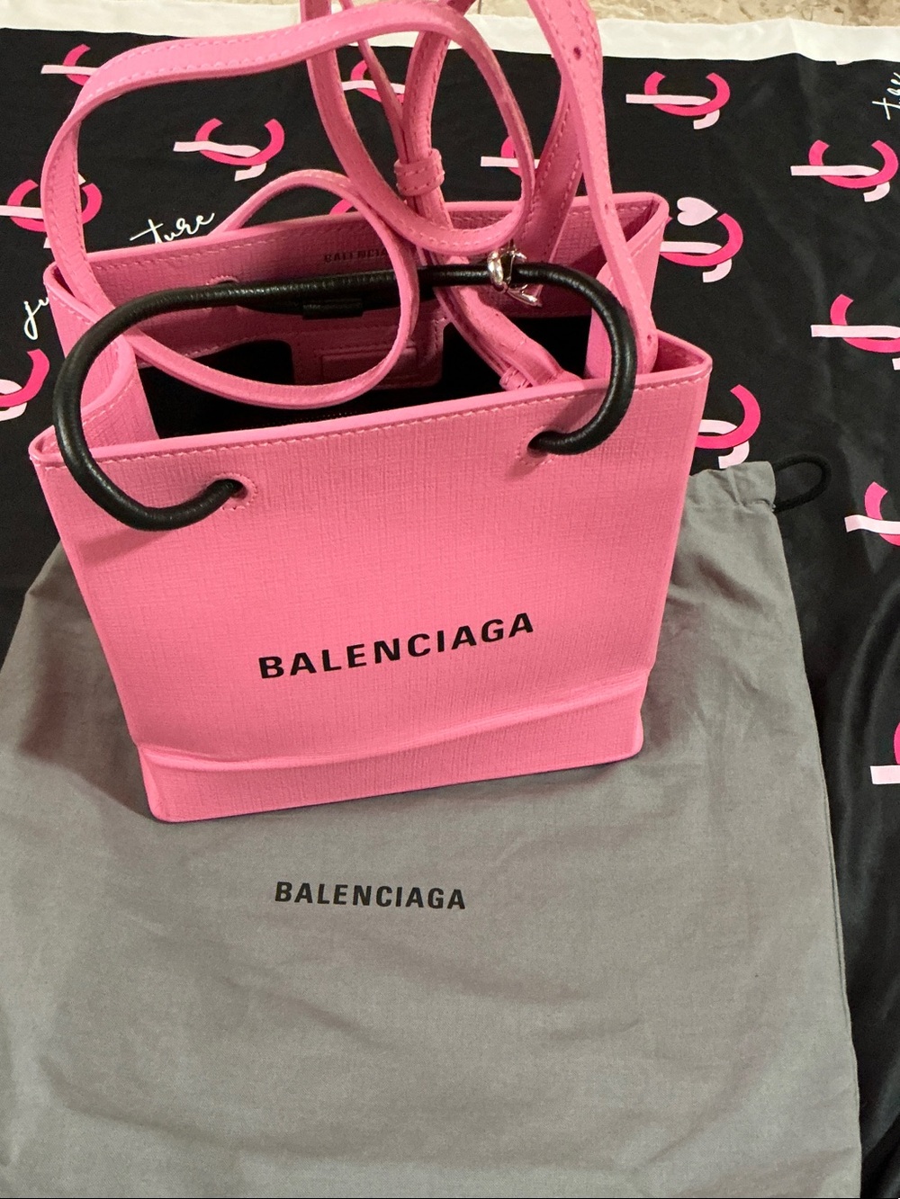 Authentic Balenciaga Mini Shopper tote with strap Pink leather, new